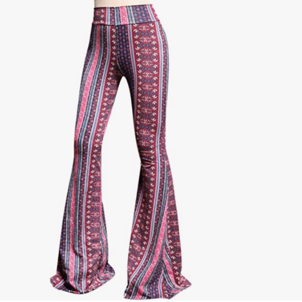 Boho Tribal floral bohemian bell bottom flared pant festival pink burning man - Picture 2 of 2